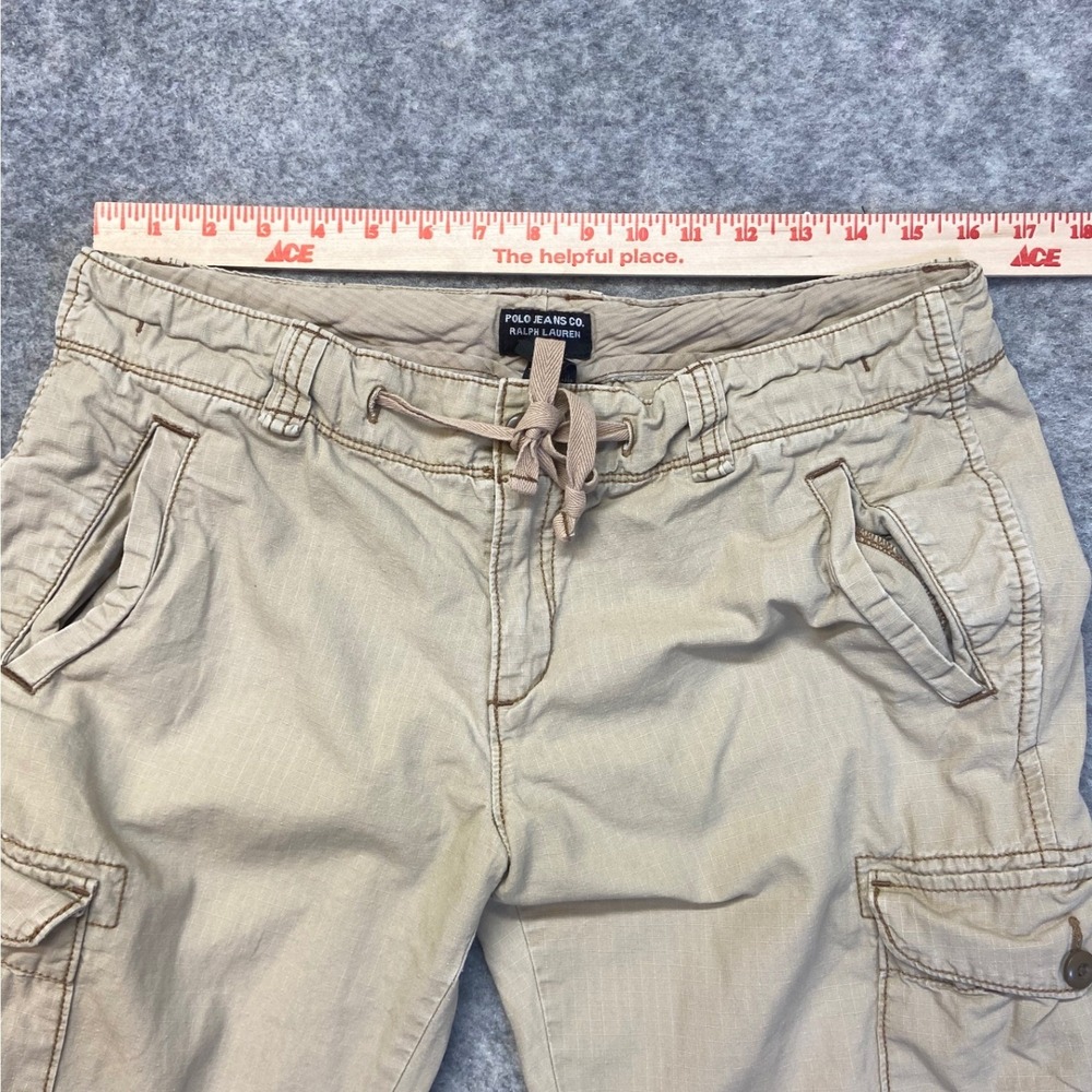 Polo Jeans Co Ralph Lauren Cargo Pants Womens 10 Tan Excellent Ripstop Cropped - Picture 7 of 10